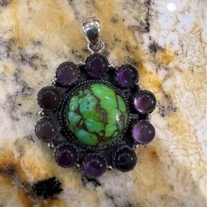 Mojave turquoise and amethyst pendant